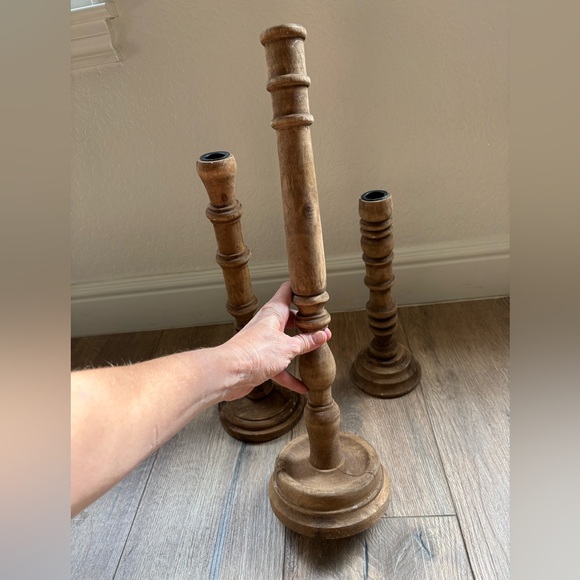 Magnolia Home Rustic Wooden Candle Holders Set of 3 French Farmhouse Modern - Picture 9 of 16